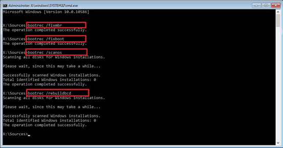 the commands to fix the 0xc000000f error on Windows 8 10