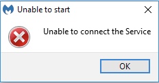 the Unable to connect the Service error message will appear