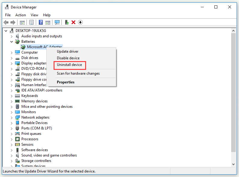update battery drivers in Device Manager