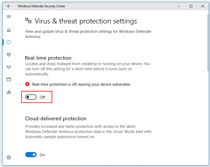switch Real-time protection to Off