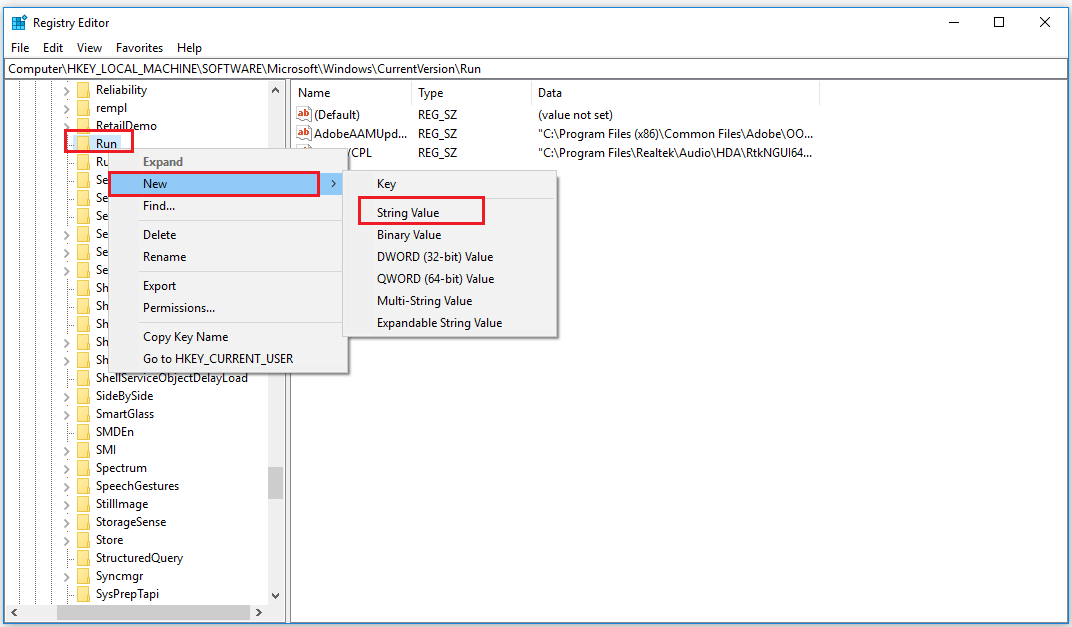 create a string value