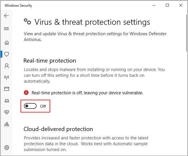 turn off Real-time protection feature