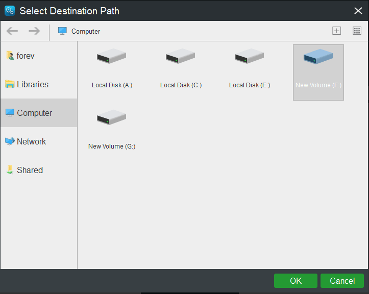 choose backup destination