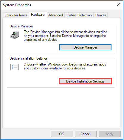 choose Device Installation Settings to continue