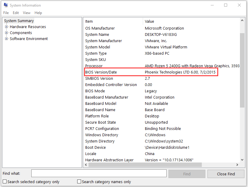 check BIOS version from System Information