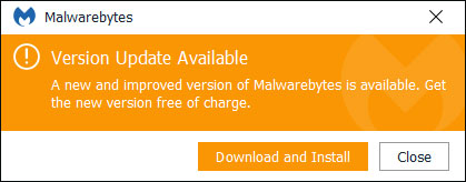 Malwarebytes prompts you to download and install the update version