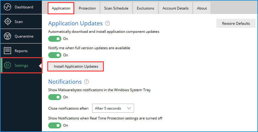 click Install Application Updates