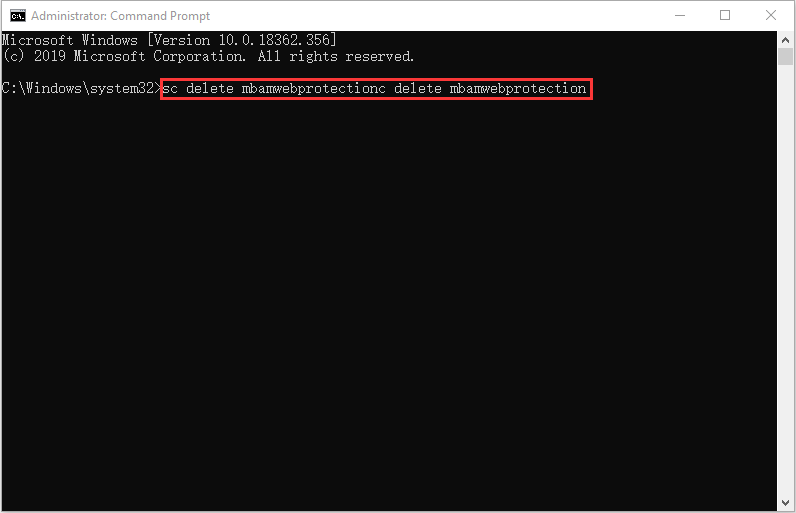 input sc delete mbamwebprotection