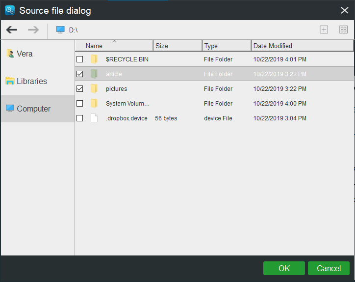 choose files to sync