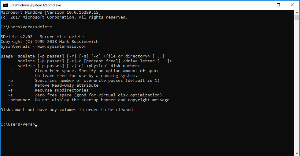 SDelete command parameters