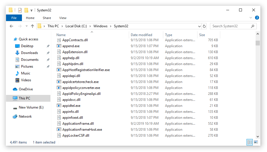 Windows 10 System32 directory