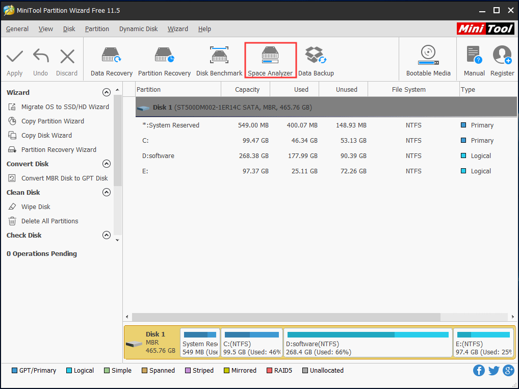 space analyzer in MiniTool Partition Wizard