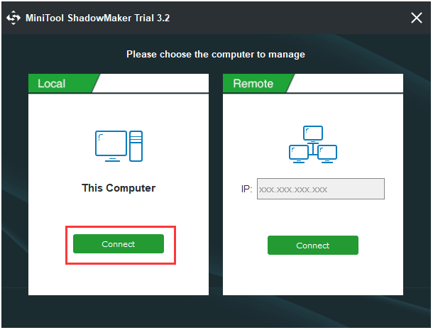 click Connect in This Computer to continue