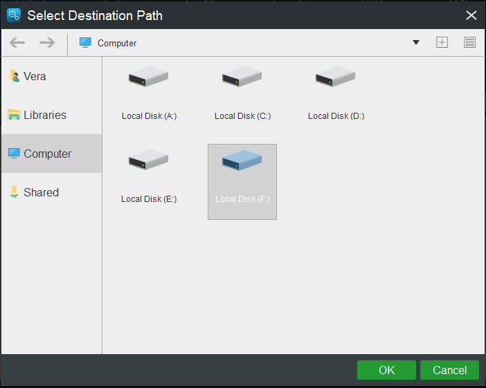 choose a destination path for system image