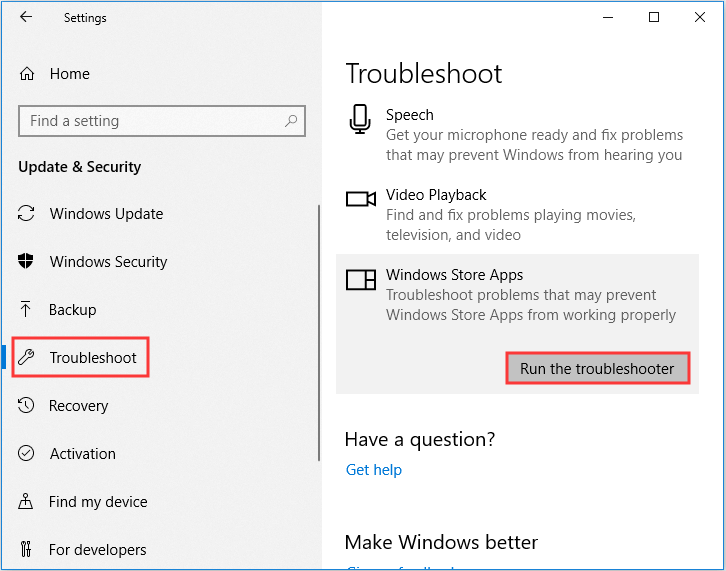 run the Windows Store Troubleshooter