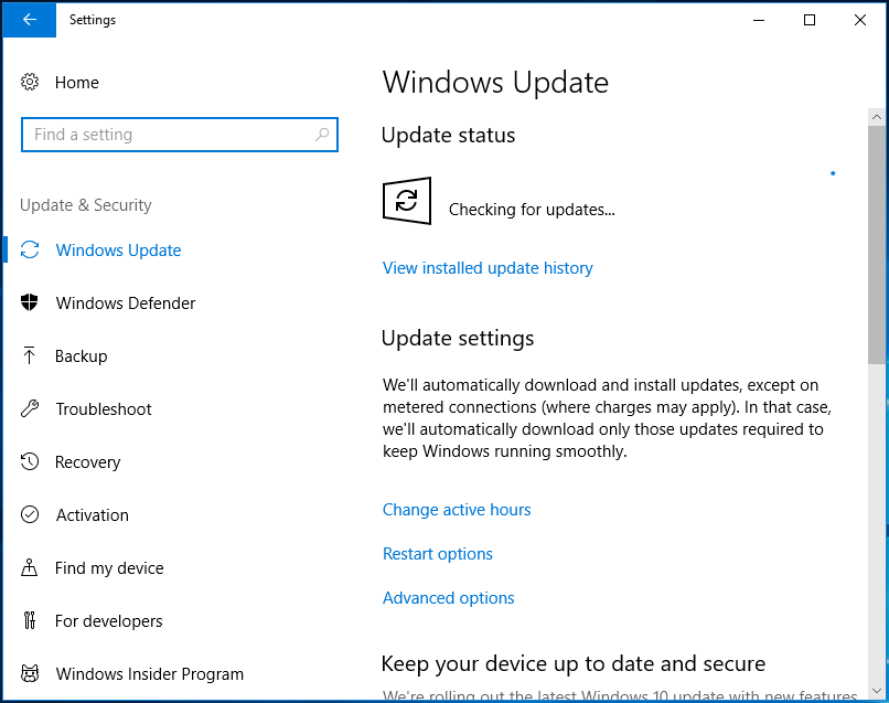 check for updates in Windows 10