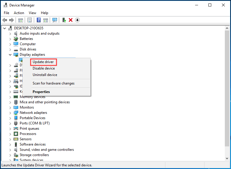 update graphics driver in Device Manager