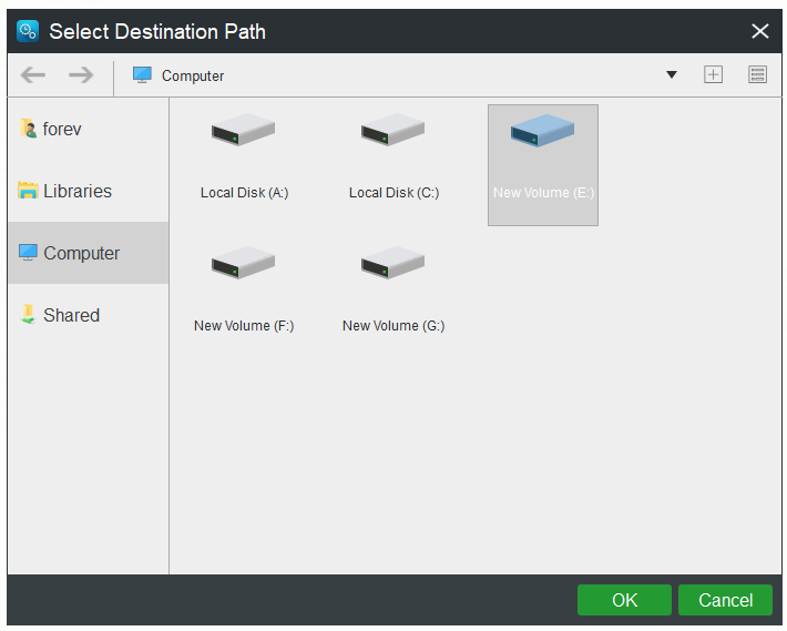 choose a destination path 