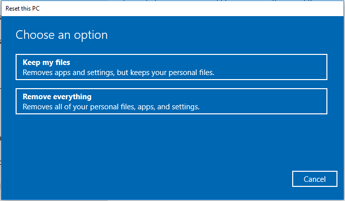 choose an option to reset this PC