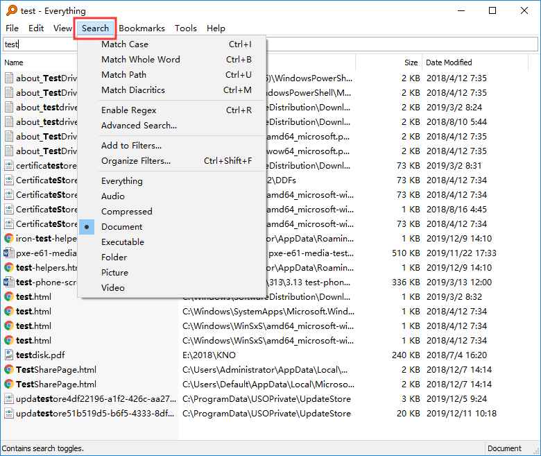 select file type to narrow down the search range