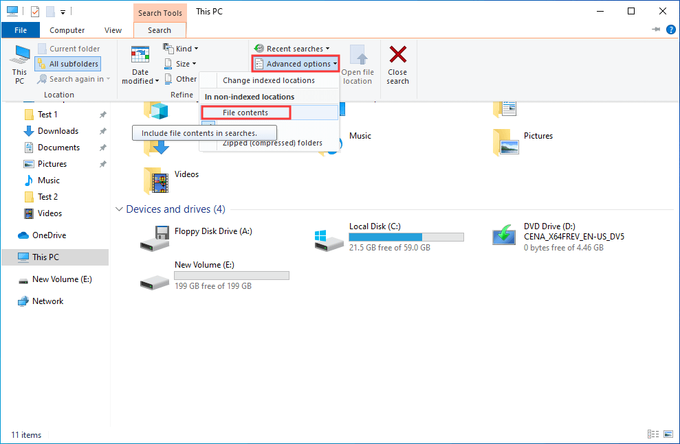 enable the File contents feature