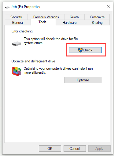 run CHKDSK in File Explorer