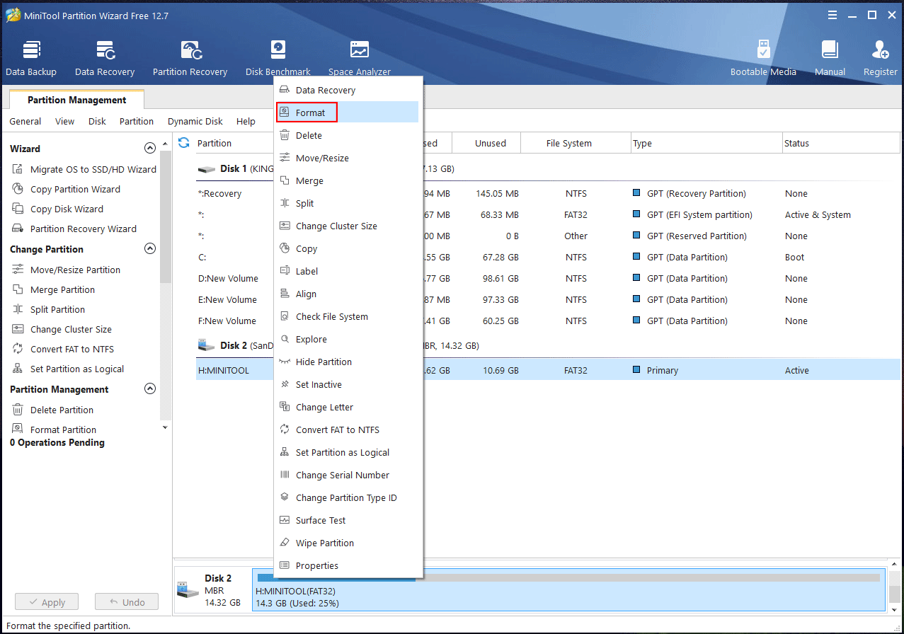 format the disk