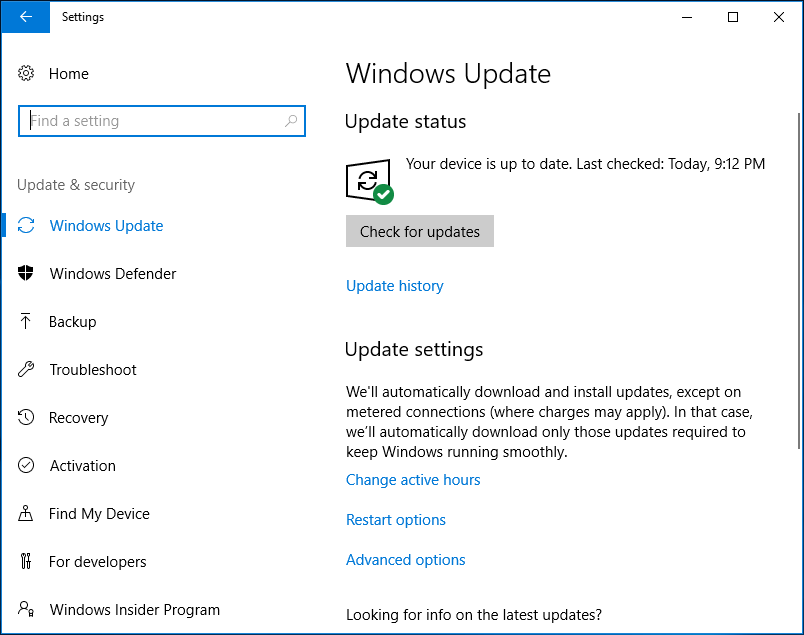 check for updates in Windows 10