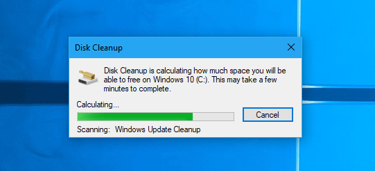 Disk Cleanup is scanning the drive
