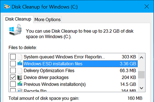 Windows ESD installation files in Disk Cleanup