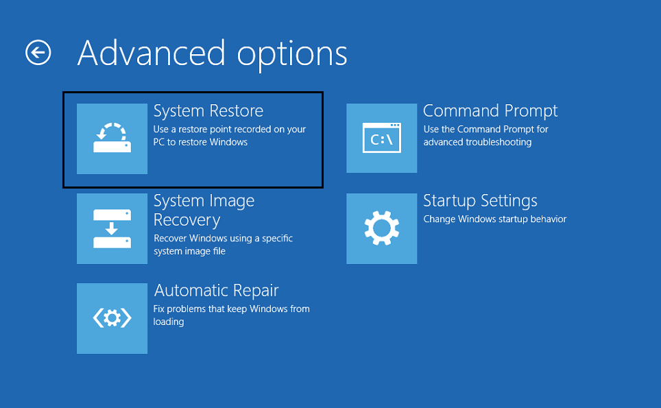 choose System Restore in Advanced options