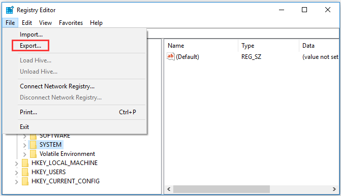 back up specific registry key