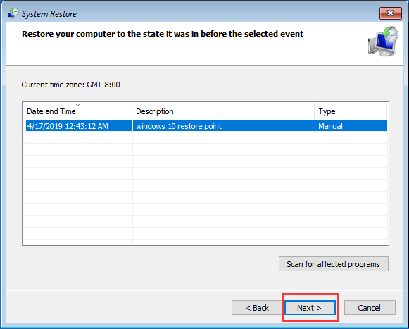 Restore Registry with a System Restore