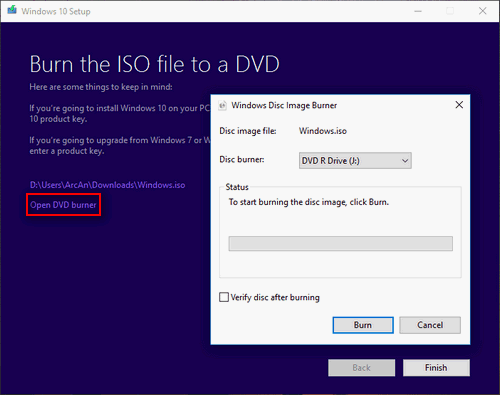 open ISO files with a DVD burner