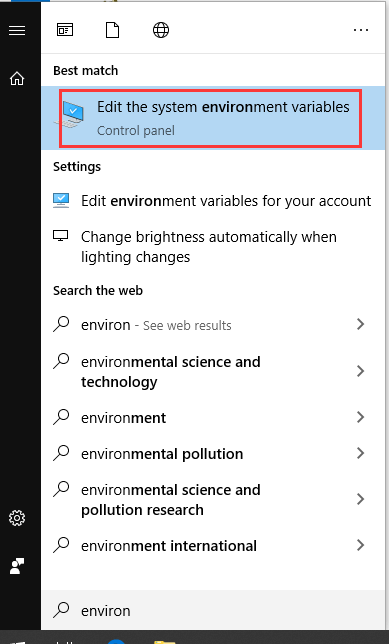 click Edit the system environment variables