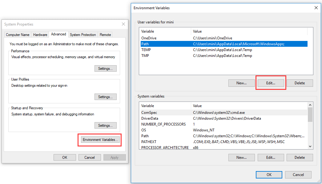 update path of system environment variables