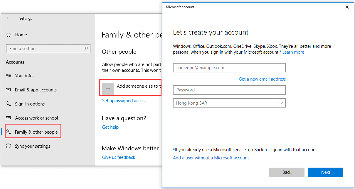 create a new user account