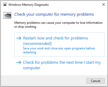run Windows Memory Diagnostic tool