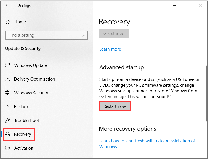 click Restart now