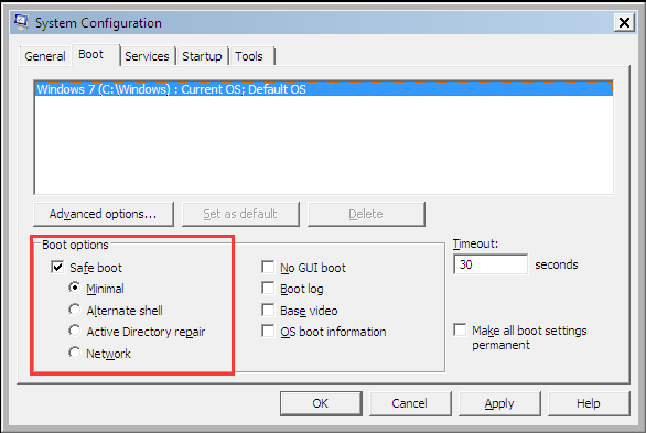 set Safe boot as Minimal