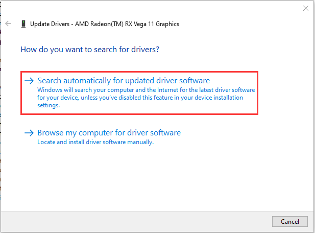 select Search automatically for updated driver software