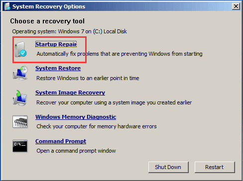 choose startup repair