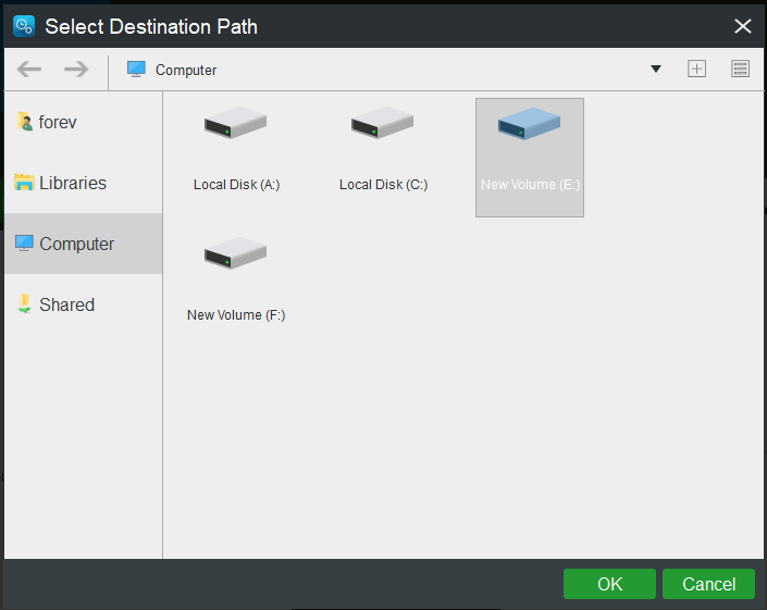 select a destination path