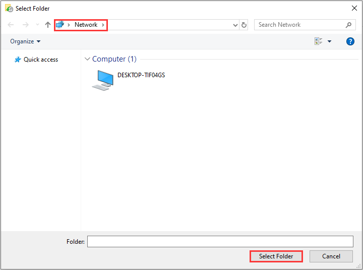 enter the network address and click Select Folder