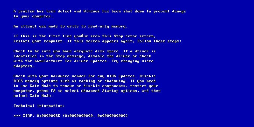 0x000000BE blue screen error code
