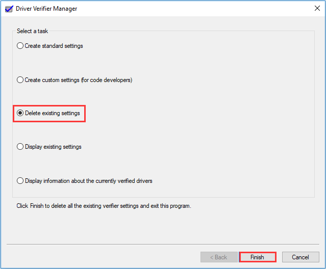 choose Delete existing settings