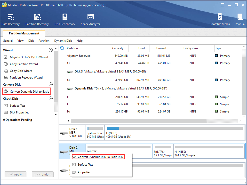 convert dynamic disk to basic disk