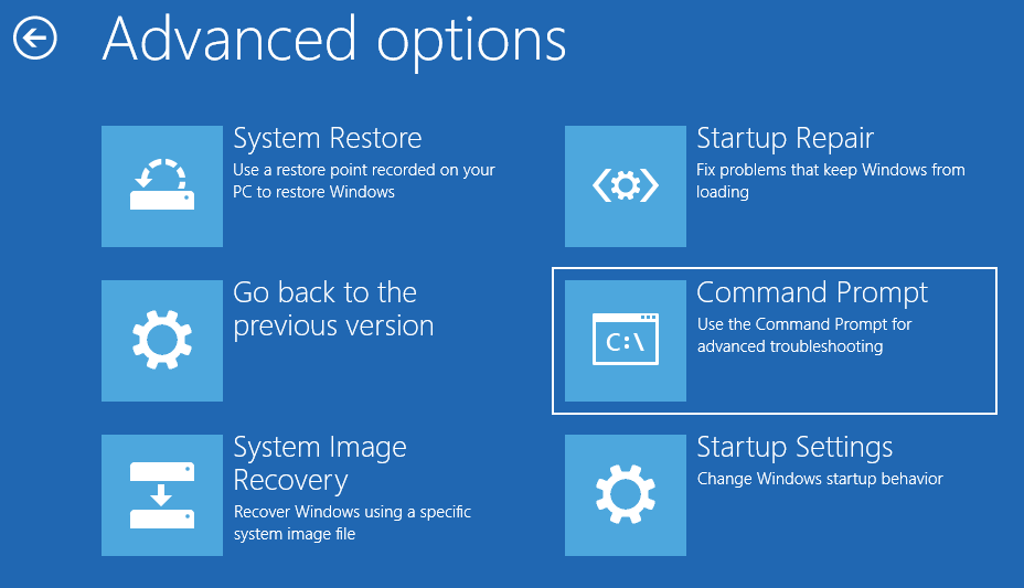 click Command Prompt in Advanced options