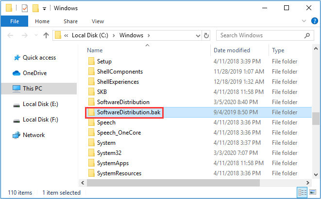 rename the SoftwareDistribution folder