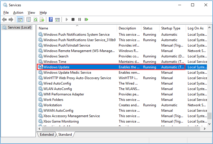 start the Windows Update service